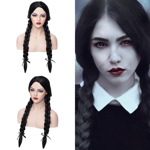 DWMGLP Black Curly wigs Heat Resistant Fiber Wigs For Girls Women Halloween Cosplay Daily Party+Cap (Black)