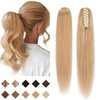 SEGO Claw Clip Ponytail Extension Human Hair Clip in Ponytail Hair Extensions Real Human Hair Pony Tails Hair Extensions Long Straight For Women -14 Inch 105g Dark Blonde