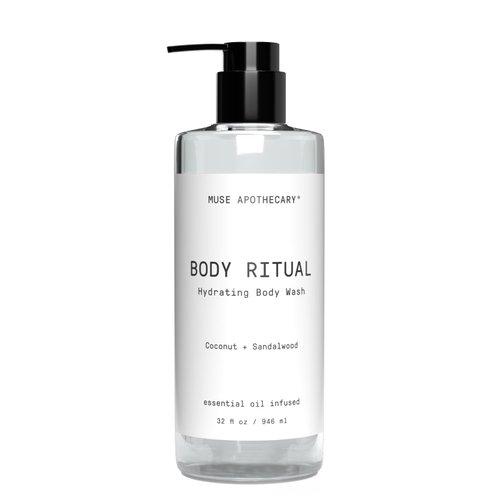 Muse Apothecary Body Ritual Hydrating - Coconut Sandalwood Body Wash for Women & Men - Essential Oil Infused Aromatherapy Body Wash - 32 Ounce