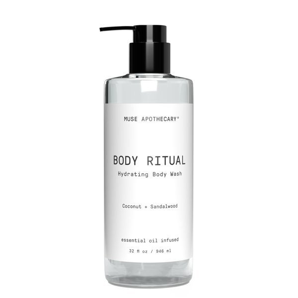 Muse Apothecary Body Ritual Hydrating - Coconut Sandalwood Body Wash for Women & Men - Essential Oil Infused Aromatherapy Body Wash - 32 Ounce