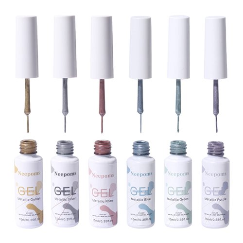 Neepoms 6pcs Metal Liner Gel Nail Polish Metallic Line Gel Polish DIY Drawing Painted Nail Gel Kit 10ML