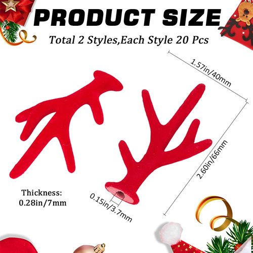 GORGECRAFT 20 Pairs Red Christmas Deer Mini Antlers Embellishments Flocking Deer Antlers Hair Clips Accessories Reindeer Elk Branch Animals Horn Snowman Hand for Headband Snowman Party Ornaments