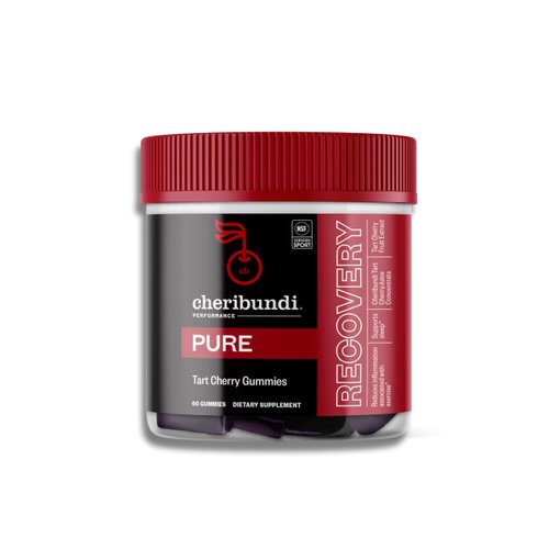 Cheribundi Tart Cherry Gummies Pure | Performance for Maximum Recovery with 25 Tart Cherries | Powerful Antioxidant Support, Non-GMO, Gluten-Free, Vegan | 20 Calories per Serving | 60 Count