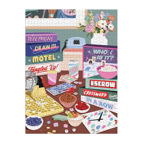 Galison Game Night 1000 Piece Puzzle in Square Box from Galison - 27" x 20" Beautifully Illustrated Puzzle, Thick and Sturdy Pieces, Fun and Challenging Activity for Adults, Unique Gift Idea!