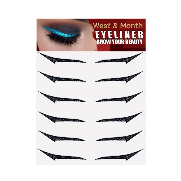 Taolivingmart Eyeliner Stickers Glitter Eyeliner Stickers 6 Pairs Per Pack Reusable Eyeshadow Stickers Colorful Eyelid Tape for Party Makeup Tool for Women (Black-Thin(3 Pack))