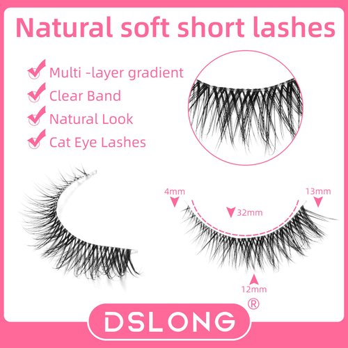 DSLONG 7 Pairs Cat Eye Lashes Natural Look 5-13MM Short False Eyelashes 3D Multi layered Invisible Eyelashes Strip For Small Eyes That Look Like Extensions (N1)