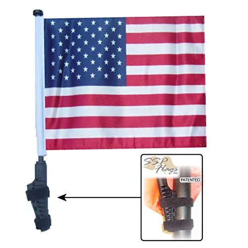 USA Flag with SSP Flag EZ On and Off EXTENDED STRAPS Bracket for UTVs or Wide Bar Golf Carts