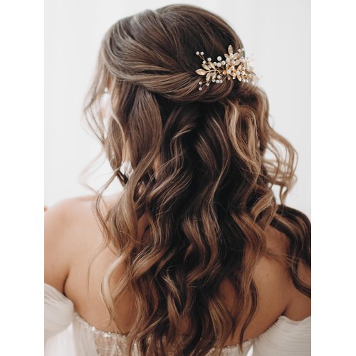 SWEETV Bridal Hair Comb Pearl Hair Accessory Bendable Leaf Hair Piece Vintage Wedding Hair Accessories for Brides Bridesmaids Women Girls