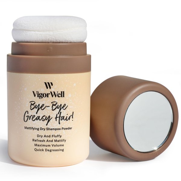 VigorWell Dry Shampoo Powder for Women - Natural, Non-Aerosol, Travel Size (12g/0.42 Oz) for Dark Hair