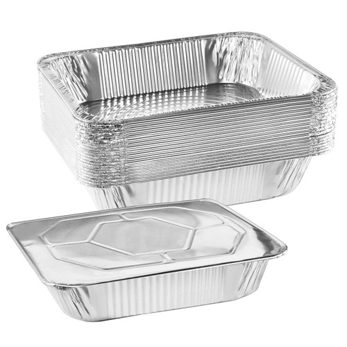 NYHI 9" x 13 ” Aluminum Foil Pans With Lids 10 Pack Durable Disposable Half Size Deep Steam Pan and Oven Buffet Trays Food Containers for Catering Baking Roasting