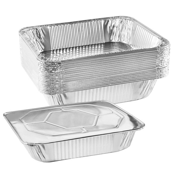 NYHI 9" x 13 ” Aluminum Foil Pans With Lids 10 Pack Durable Disposable Half Size Deep Steam Pan and Oven Buffet Trays Food Containers for Catering Baking Roasting