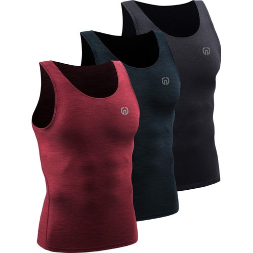 NELEUS Men's 3 Pack Compression Tank Top Tight Muscle Shirts,5074,Black (Grey)/Slate Gray/Red,US M,EU L