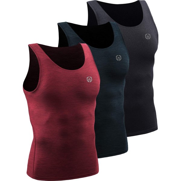 NELEUS Men's 3 Pack Compression Tank Top Tight Muscle Shirts,5074,Black (Grey)/Slate Gray/Red,US M,EU L