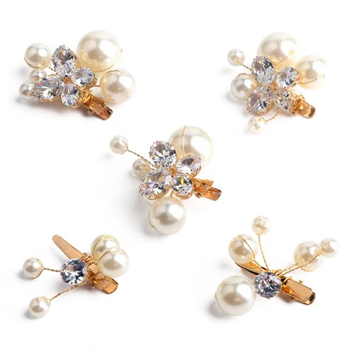 Sppry Small Pearl Alligator Hair Clips - Sparkly Rhinestone Butterfly Hair Accessories for Women or Bridal Girls in Wedding Prom Party, Set of 5 Pcs