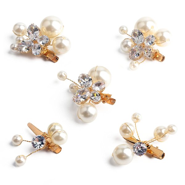 Sppry Small Pearl Alligator Hair Clips - Sparkly Rhinestone Butterfly Hair Accessories for Women or Bridal Girls in Wedding Prom Party, Set of 5 Pcs