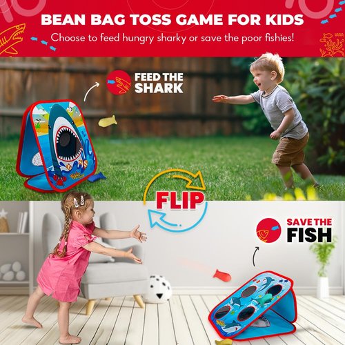 SWOOC Games – Shark Frenzy | 2-in-1 Bean Bag Toss Game for Kids | 5-Second Setup | Toddler Party Games for Kids 3-5 | Toddler Outdoor Games for Kids 3-6 | Shark Toys for Boys | Kids Cornhole Game Set