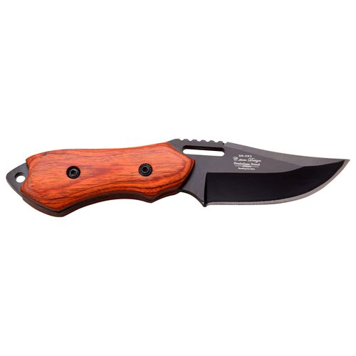 Elk Ridge - Outdoors Fixed Blade Knife - 6-in Overall, 3-in Black Stainless Steel Blade, Brown Wood Handle, 1680D Nylon Sheath - Hunting, Camping, Survival - ER-562WD