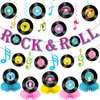 LARRAZABAL Rock and Roll Birthday Party Decorations, Music Themed Party Decorations Include Rock and Roll Banner Hanging Swirls Honeycomb Centerpiece 50s Party Decorations Baby Shower Supplies