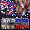 12 Grids 4th of July Nail Glitter Sequins 3D Star Nail Art Stickers Decals Holographic Red Blue Sliver Gold Star Nail Glitter Flakes Patriotic Star Glitter Nail Designs for Acrylic Nails Decoration