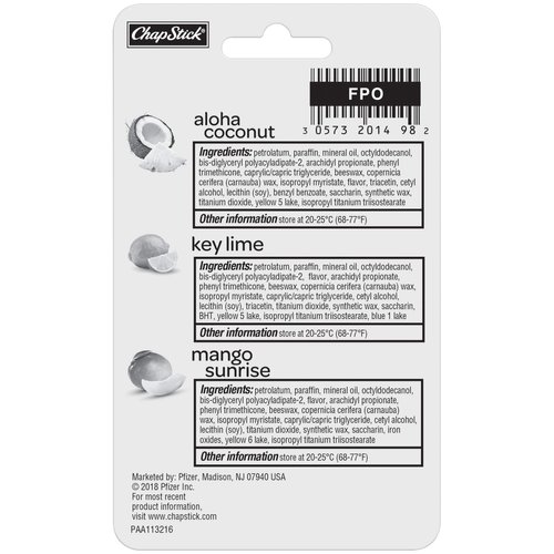 ChapStick Tropical Paradise Collection Mango, Lime and Coconut Lip Balm Tubes Variety Pack for Lip Care - 0.15 Oz (Pack of 3)