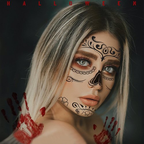 8 Sheets Day of the Dead Face Tattoos Makeup Kit Halloween Red Roses Skeleton Sugar Skull Temporary Face Tattoo Sticker for Costume Masquerade Party