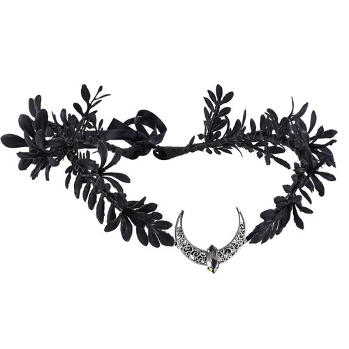 MOSTORY Black Moon Flower Crown - Handmade Gothic Elf Headpiece Woodland Dark Floral Headband Fairy Circlet for Renaissance Halloween Goth Wedding Party Cosplay Photo Shoot