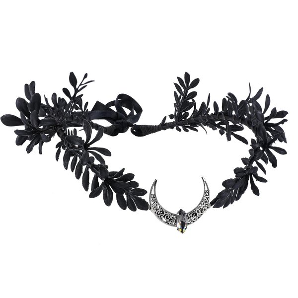 MOSTORY Black Moon Flower Crown - Handmade Gothic Elf Headpiece Woodland Dark Floral Headband Fairy Circlet for Renaissance Halloween Goth Wedding Party Cosplay Photo Shoot