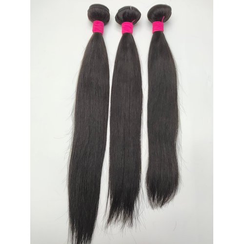 Straight Human Hair 1 Bundle 100% Unprocessed Brazilian Virgin Remy Hair 10A Weave Bundles Double Machine Weft Hair Extensions Short/Medium Long Length for Women Natural Black Color 16 Inch
