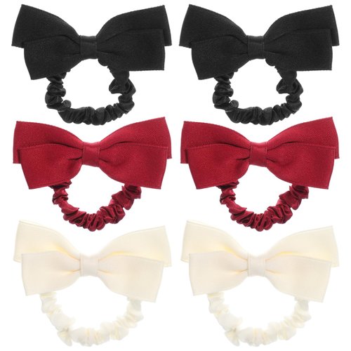 FRCOLOR Bow Hair Scrunchies Hair Bows for Women Girls Red Bow Knot Hair Ties Ponytail Holder Satin Hair Ropes Elastic Bands Christmas Hair Decors Bow Hair Accessories-6 Pack