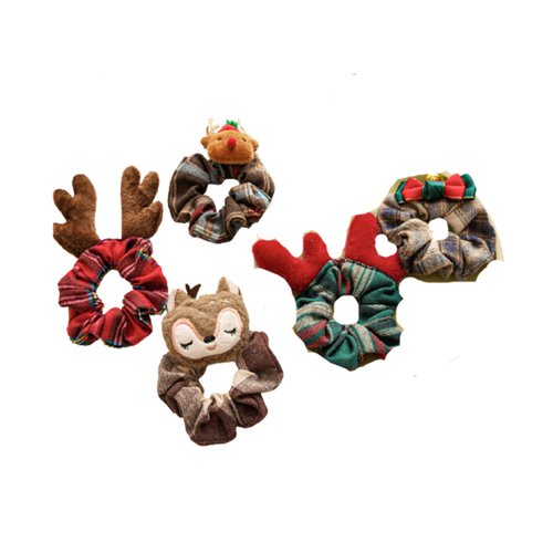 Shymuh 4-8 Pieces Christmas Hair Scrunchies Soft Elastic Hair Bands Plaid Snowflake Hair Scrunchy Hair Elastic Bands Christmas Scrunchies Christmas Hair Accessories for Women Girls-5Pcs A