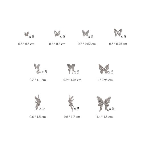 Eseres 50Pcs Butterfly Nail Charms 3D Silver Butterflies Charms for Nails Alloy Nail Art Supplies for Nails Art Decoration DIY Crafts