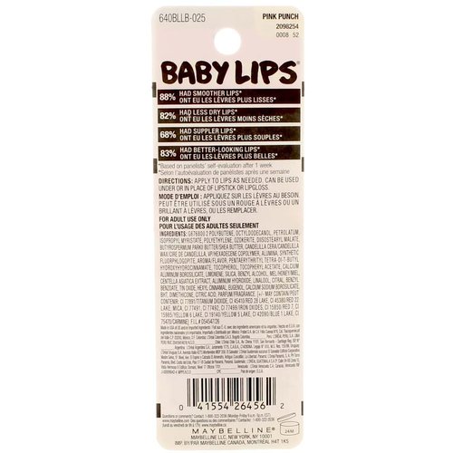 Maybelline Baby Lips Moisturizing Lip Balm SPF 20, Pink Punch 0.15 oz (Pack of 5)