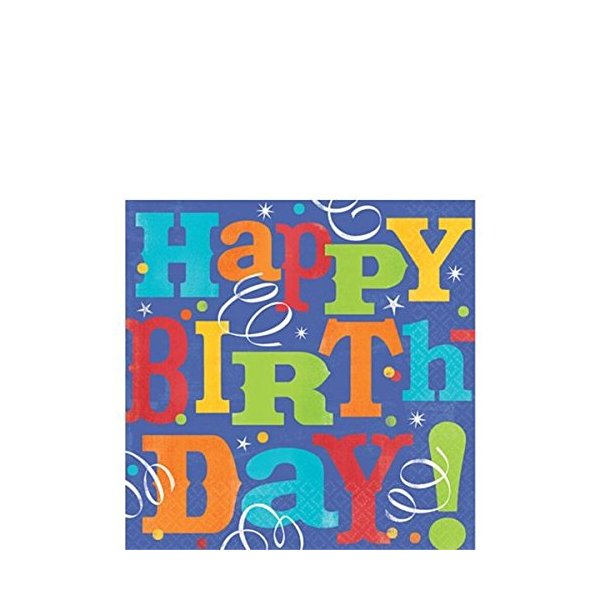Colorful Birthday Fever Beverage Napkins , Pack of 16, Multi , 5" x 5" Tissue
