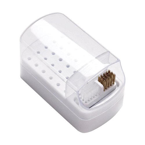 KASCLINO 2 in 1 Nail Drill Bits Holder & Nail Drill Bits Cleaning Brush Case, Electric Nail Drill Bits Holder Stand Display Organizer Dustproof Case for Nail Manicure Tools(White)