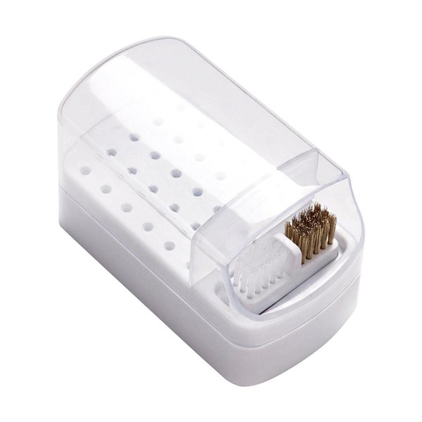 KASCLINO 2 in 1 Nail Drill Bits Holder & Nail Drill Bits Cleaning Brush Case, Electric Nail Drill Bits Holder Stand Display Organizer Dustproof Case for Nail Manicure Tools(White)