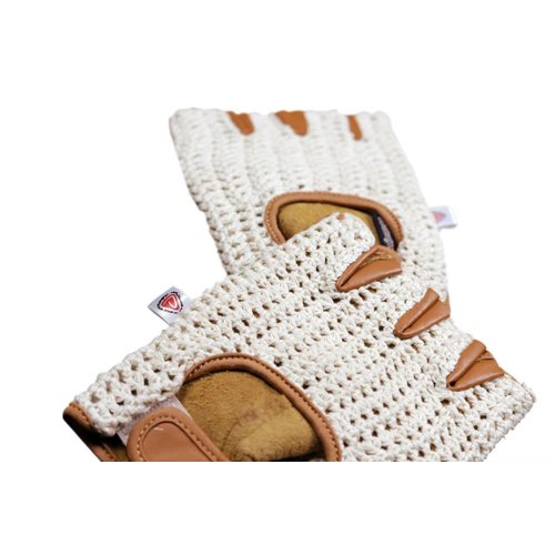 Prime Sports Real Soft Leather Crochet Fingerless Driving Weight Training Cycling Wheelchair Gloves W-049 (Medium)