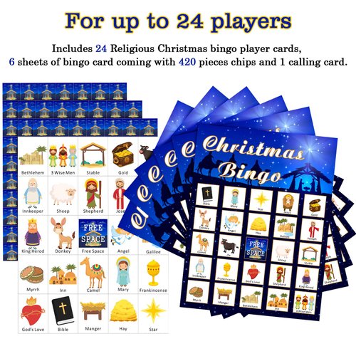 Religious Christmas Bingo Game for Christmas Nativity Bingo Cards Religious Party Game Xmas Party Decorations Supplies 24 Players