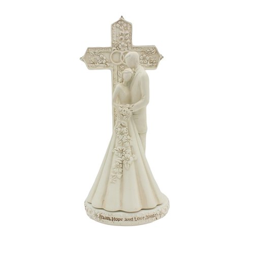 CB Avalon Gallery 6.9-inch Couple with Cross and Wedding Rings 2-Piece Wedding Cake Topper
