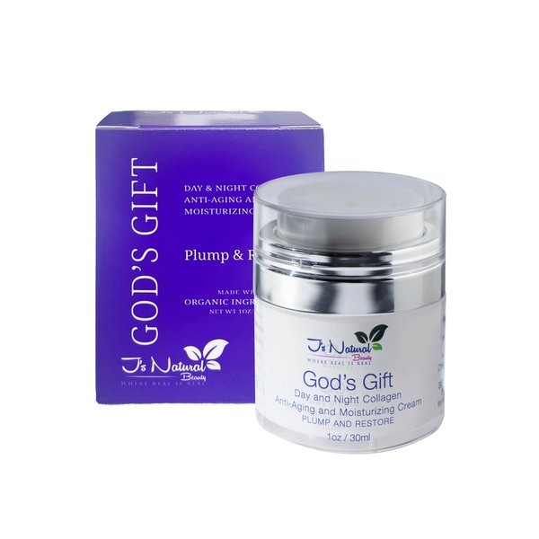 J'S NATURAL BEAUTY WHERE REAL IS REAL God's Gift Moisturizer Facial Toner Chemical Free Scar and Deep Wrinkle Treatment. For sensitive skin. 100% Vegan SPF 30, Relieves Hot Flashes