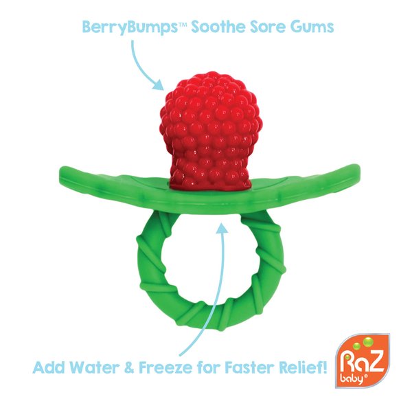 RaZbaby RaZberry Silicone Baby Teether Toy (2-Pack) - Berrybumps Soothe Babies Sore Gums - Infant Teething Toy - Hands Free Design - BPA Free - Easy-to-Hold Design - Teething Relief Pacifier Red