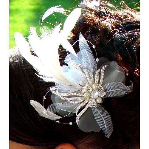 Vintage Feather Fascinator Headpiece IVORY Bridal Hair Accessories