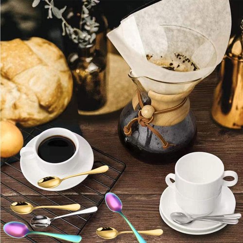 Demitasse Espresso Spoons, Mini Coffee Spoon, Stainless Steel Small Spoons for Dessert, Tea,Set of 6(Rainbow)