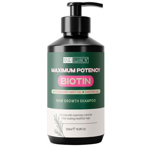 Hair Illusion Maximum Potency Biotin Hair Growth Shampoo| Infused with Rosemary & Castor Oil for Hair Loss and Thinning hair. Natural Shampoo, Sulfate Free