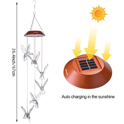 IMAGE Wind Chimes Solar Hummingbird Wind Chime Color Changing Lights Outdoor Solar Lights Hanging Decorative Garden Lights for Decor Home Garden Patio Yard Indoor Outdoor