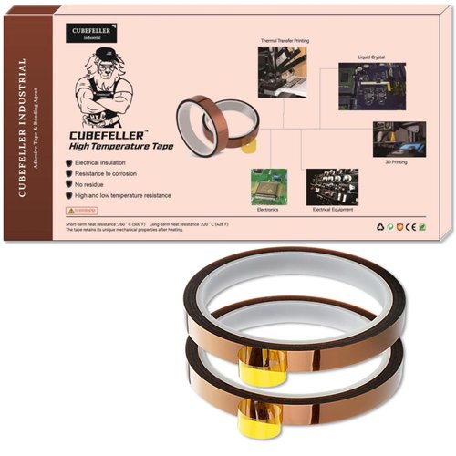 cubefeller® Heat Resistant Tape | 10mm x 33m(108ft) | 2 Rolls | Sublimation Tape,Heat Tape for Sublimation,Heat Press Tape,Thermal Tape,Sublimation Heat Tape,Heat Resistant Tape for Sublimation