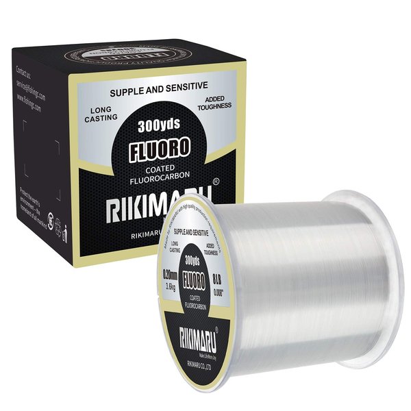 RIKIMARU Fluoro Fishing Line, 100% Fluorocarbon Coated Fishing Line (Clear, 12LB/0.32mm/300Yds)