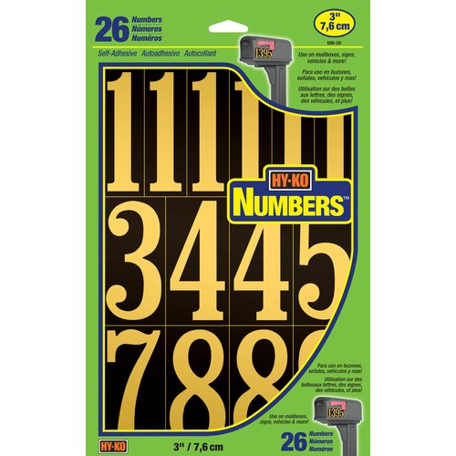 Hy-Ko Products MM-5N Self Adhesive Vinyl Numbers 3" High, Black & Gold, 26 Pieces