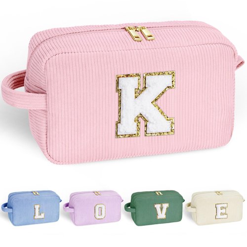 YOOLIFE Girls Birthday Gifts - Personalized 7 8 9 10 11 12 Year Old Girl Birthday Gift for Girls Women Bride Friend Birthday Gifts for Girls Teacher Mom Girls Make Up Bag Makeup Cosmetic Bag Letter K