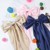 3 Pieces Silky Satin Hair Bow Larg Hair Bows Hair Clips for Women Soft Ribbon Hair Barrettes Plain Color Bowknot with Long Tail French Barrettes for Girls (Tibetan blue, Khaki, Pink)