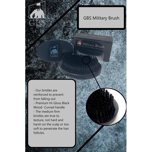 G.B.S Military Style Dual Bristle Beard and Hair Brush - Hi-Gloss Wood, Animal-free Vegan Bristles, Over 2,000 Firm Bristles for Daily Grooming (BLACK)